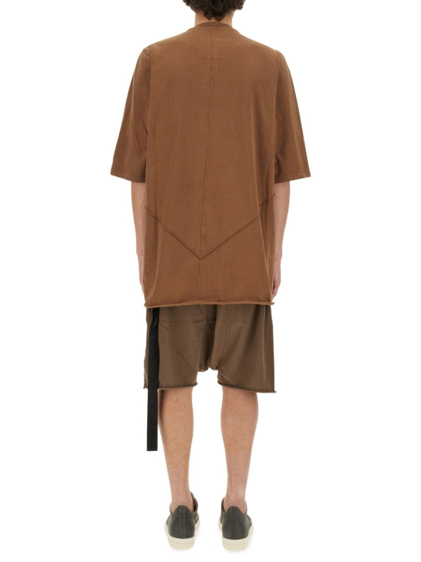 Drkshdw By Rick Owens Geometric Stitch Oversized T-Shirt In Brown Cotton