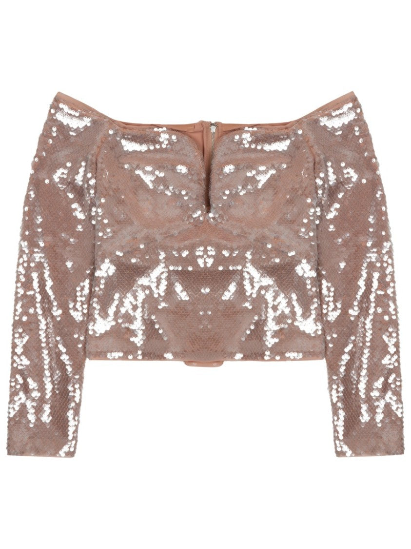 Self-Portrait Sequined Off-Shoulder Top