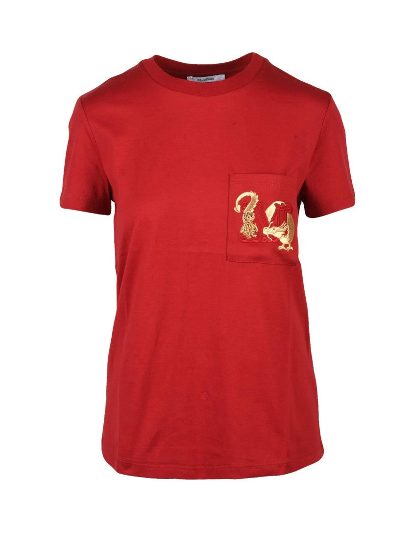Max Mara Red Gold Embroidered Cotton T-Shirt