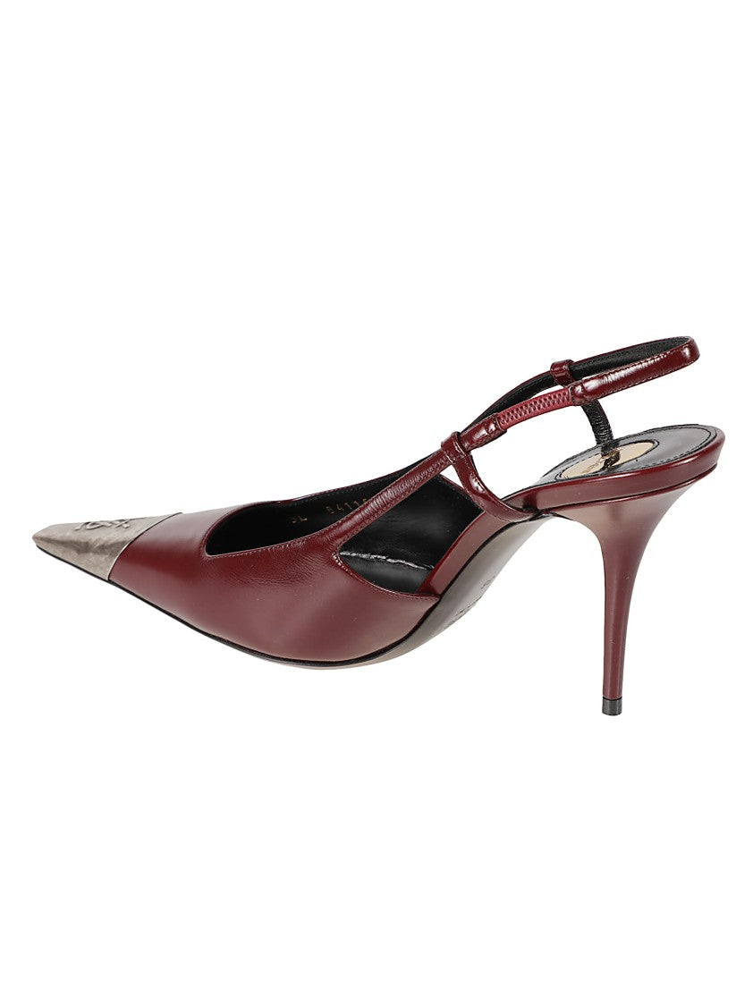 Saint Laurent Pointed Toe High-Heeled Pumps With Metallic Cap And Slingback Strap