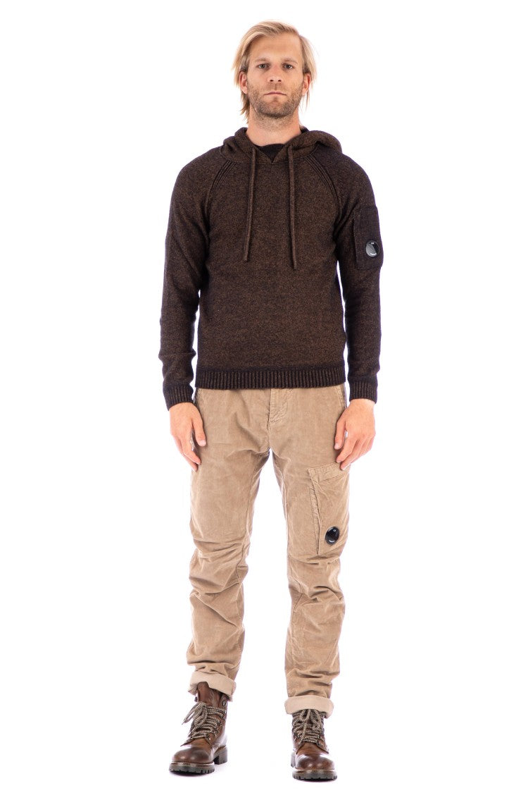 C.P. Company Textured Knit Pullover Hoodie With Logo Patch