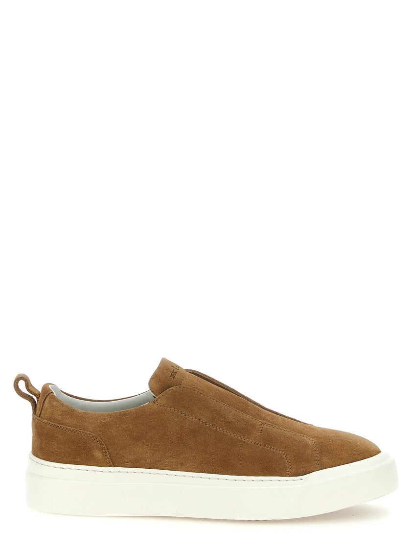 Kiton Brown Suede Slip-On Sneakers With Rubber Sole