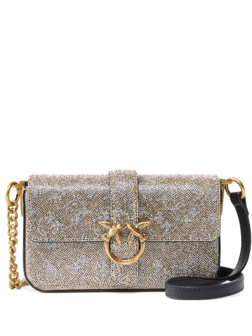 Pinko Love Bag Slouchy Leather Bag With Rhinestones