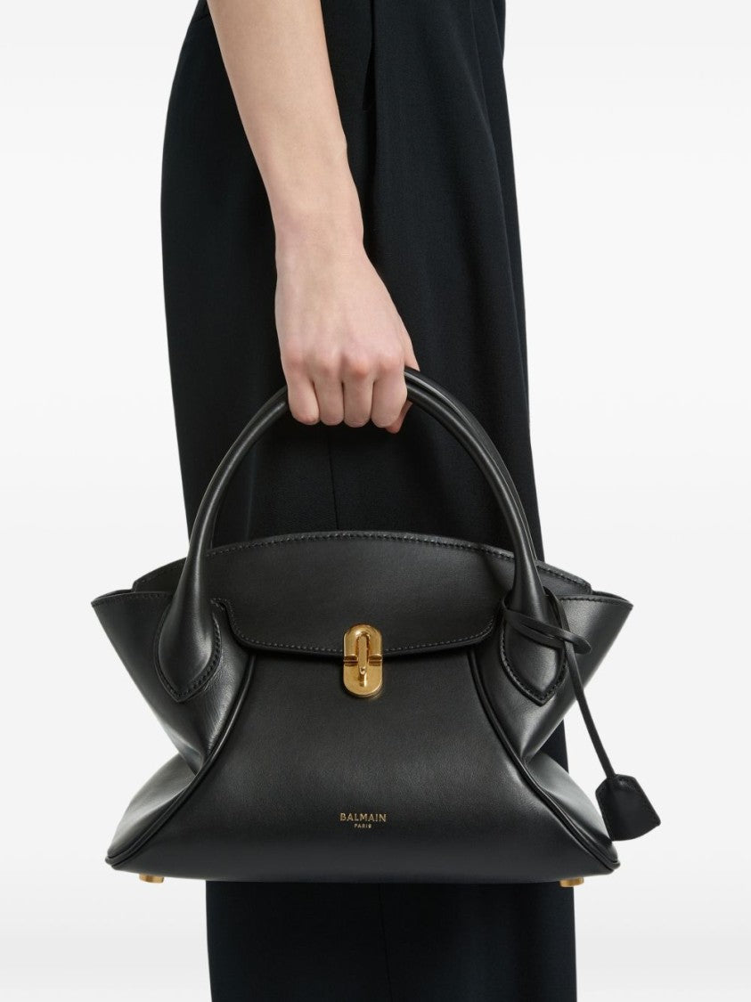 Balmain Star-Shaped Black Leather Handbag With Gold Accents