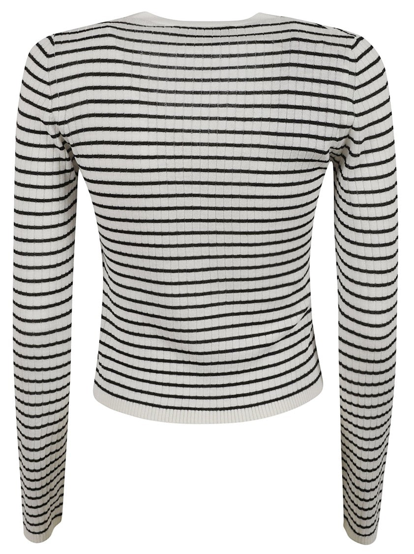 Max Mara Ribbed White Sweater With V-Neckline