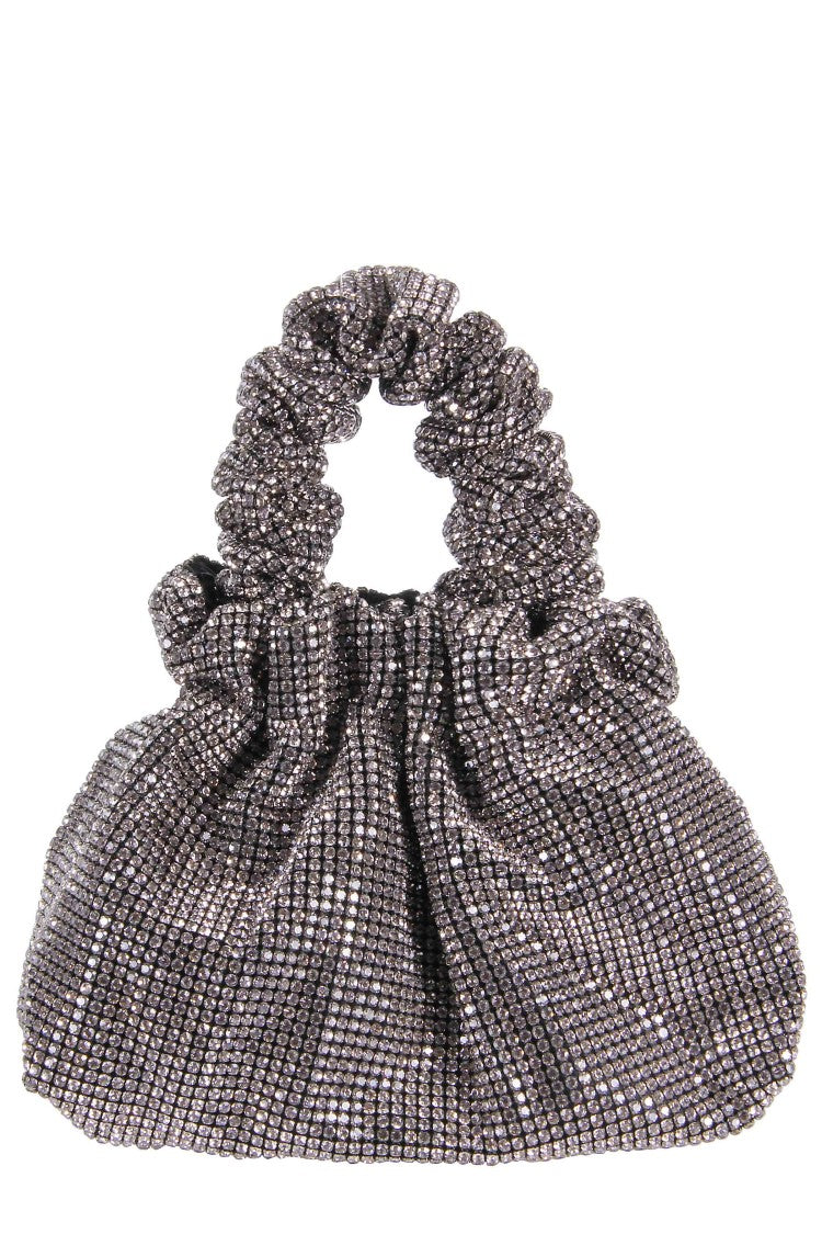 Twenty Fourhaitch Ruched Silver Crystal Mesh Handbag