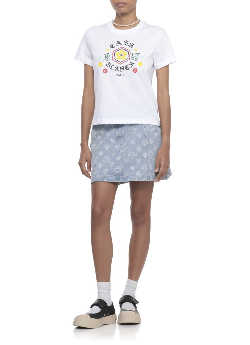 Casablanca Cotton T-Shirt With Contrasting Floral Print By Casablanca