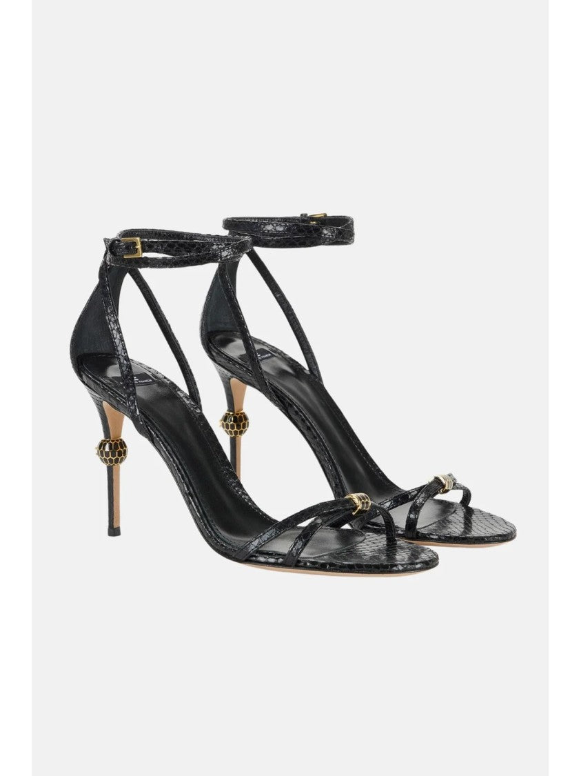 Elisabetta Franchi Black Leather Honeycomb Sandals