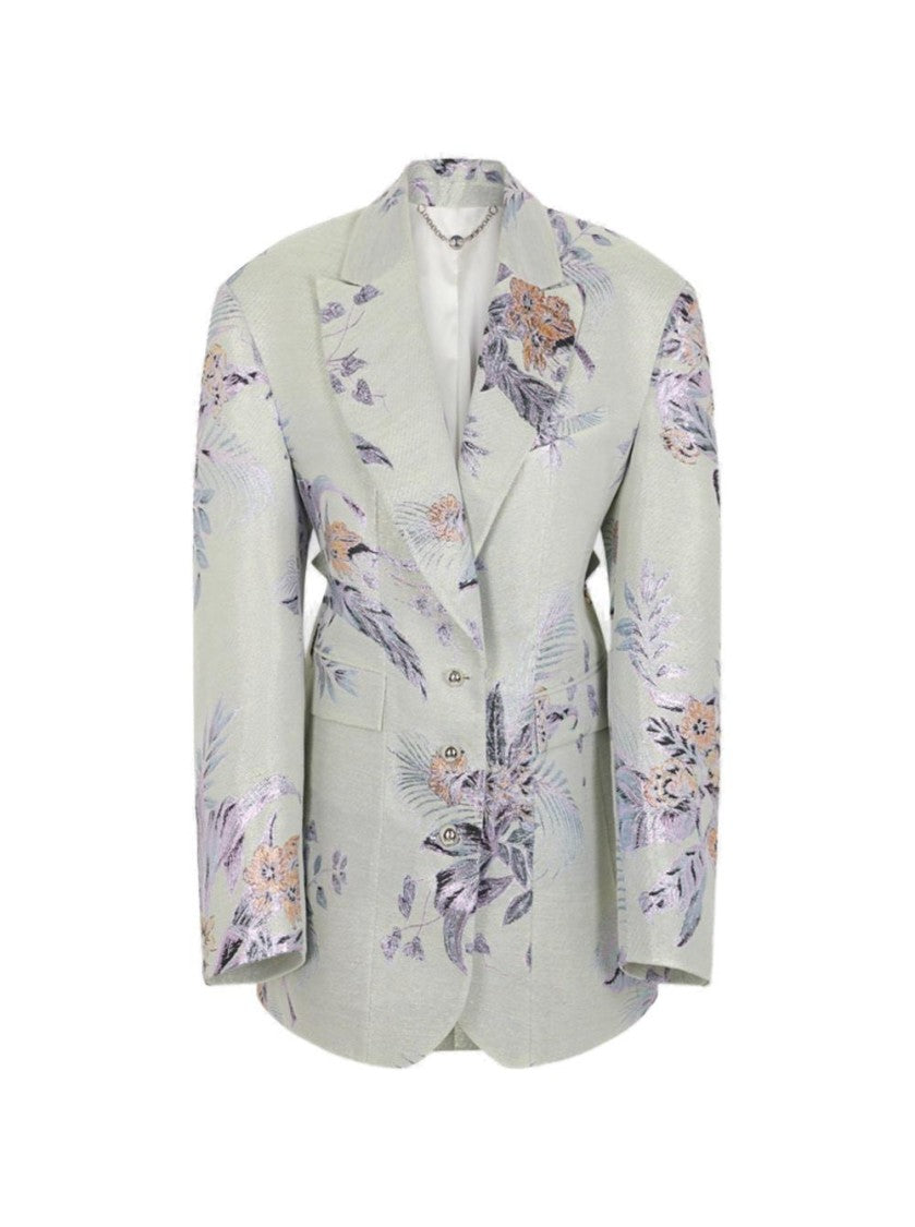 Rabanne Metallic Floral Brocade Blazer Hawaii And Green