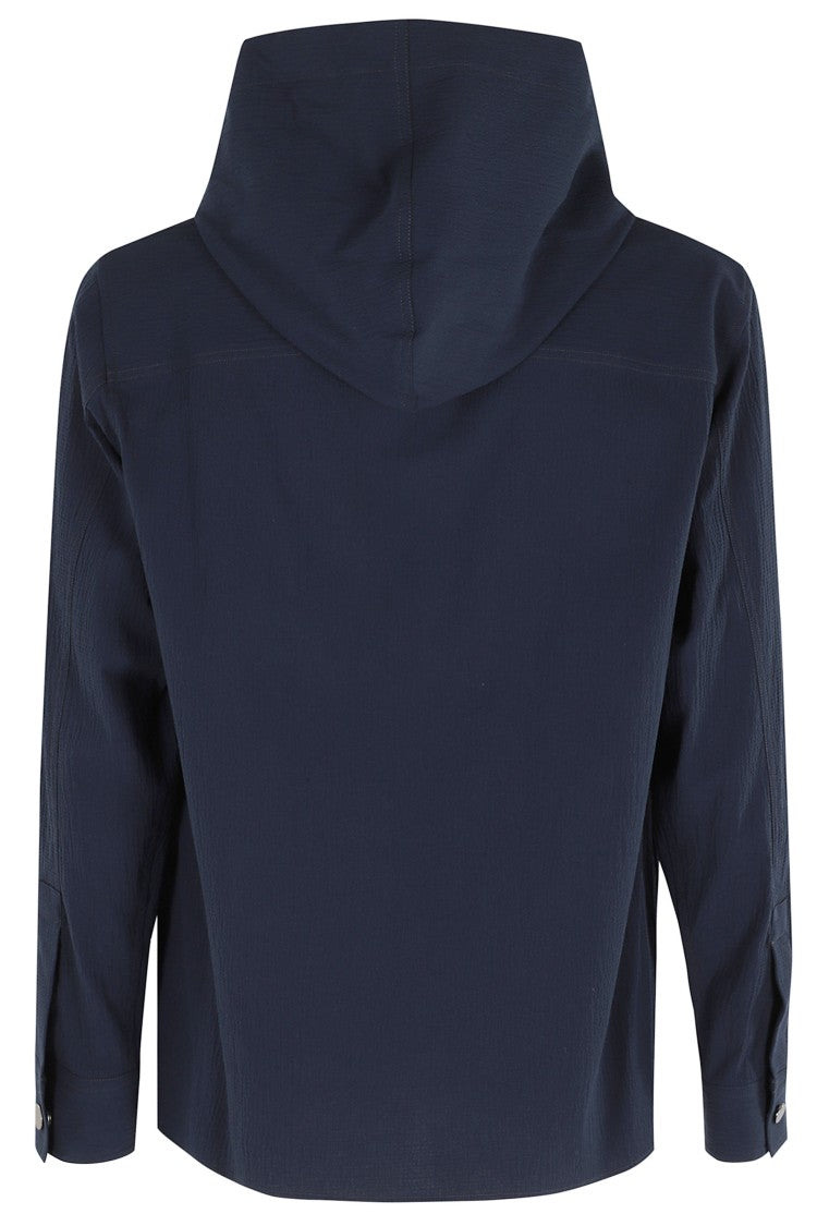 Paolo Pecora Blue Hooded Button-Cuffs Cotton-Blend Casual Shirt