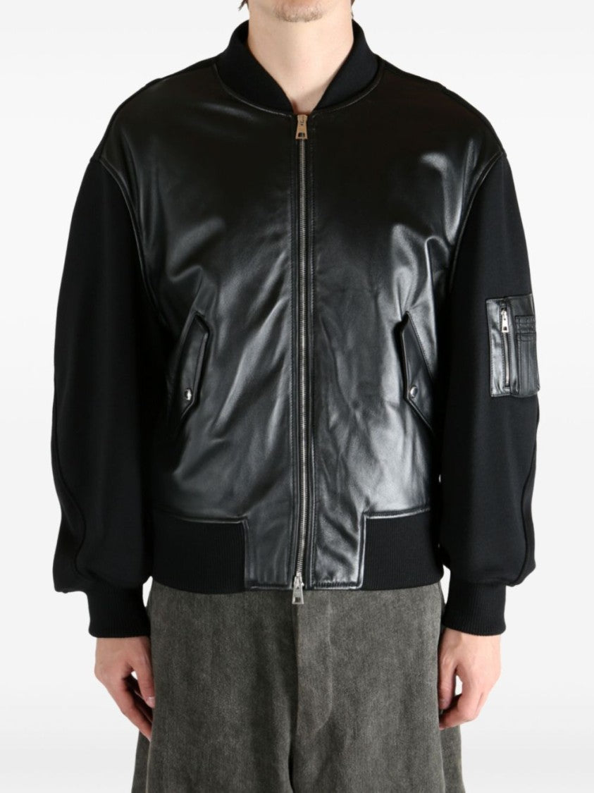 Givenchy Bomber-Style Sweater With Leather Front Panel