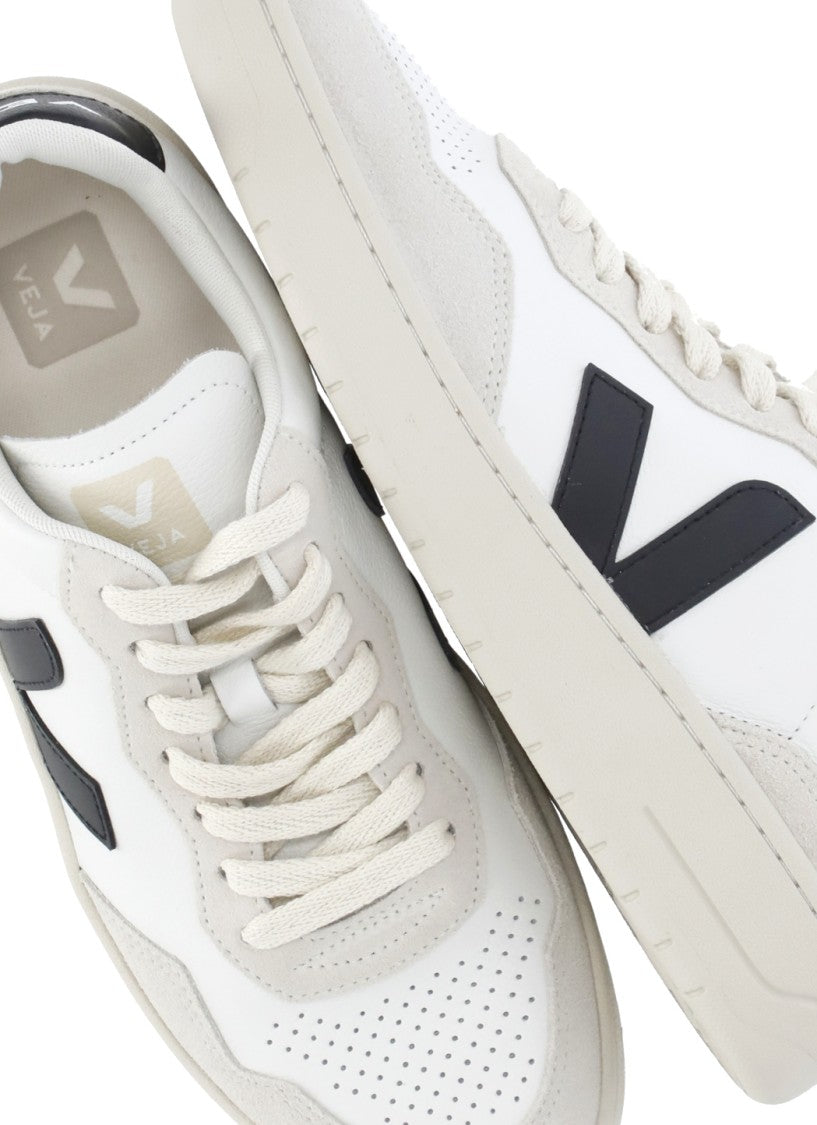 Veja White V-90 Grey Suede Inserts Leather Sneakers