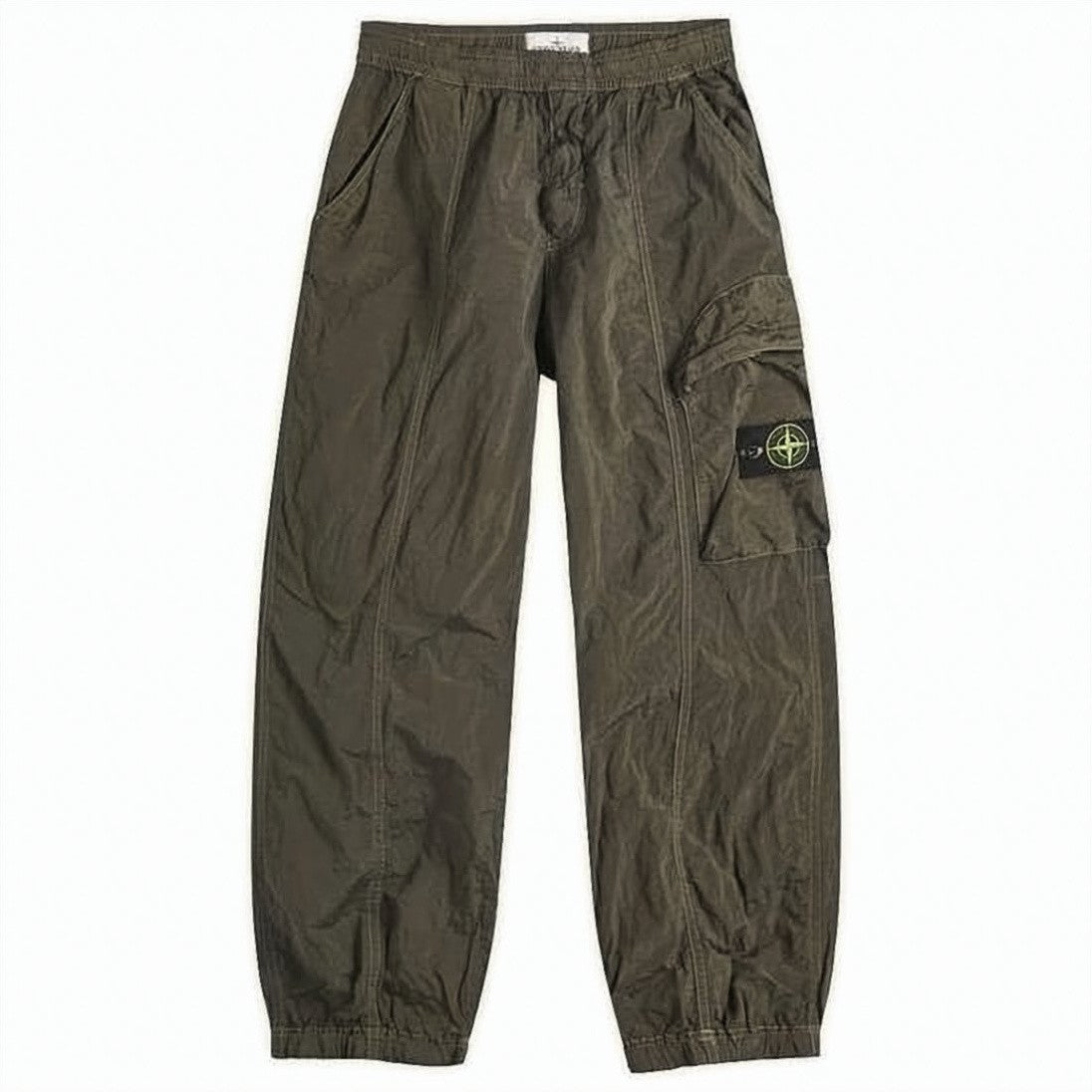Stone Island Relaxed Fit Green Utility Pants With Distinctive Patch