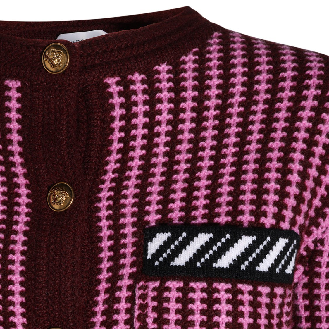 Versace Textured Knit Gold Button Cropped Sweater