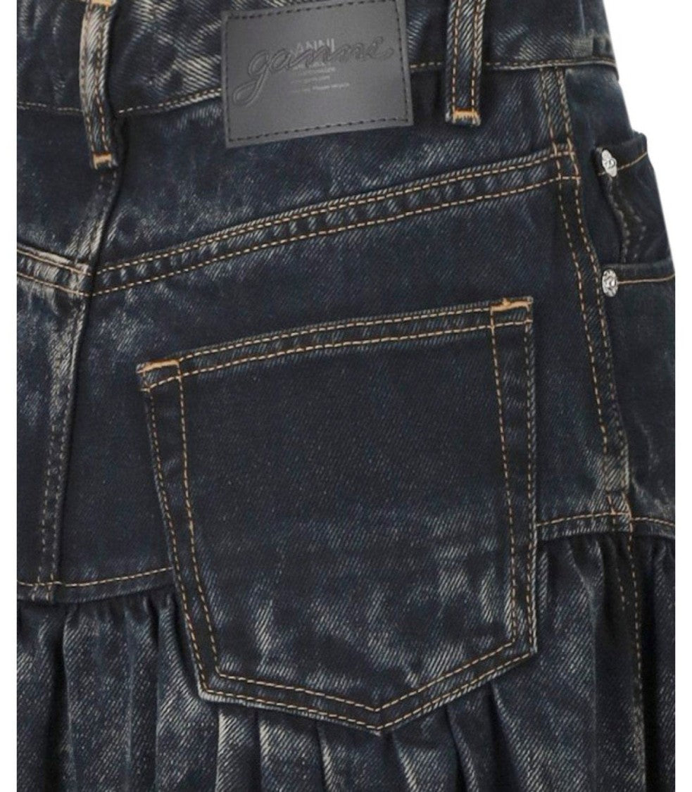Ganni Black Washed Denim Skirt