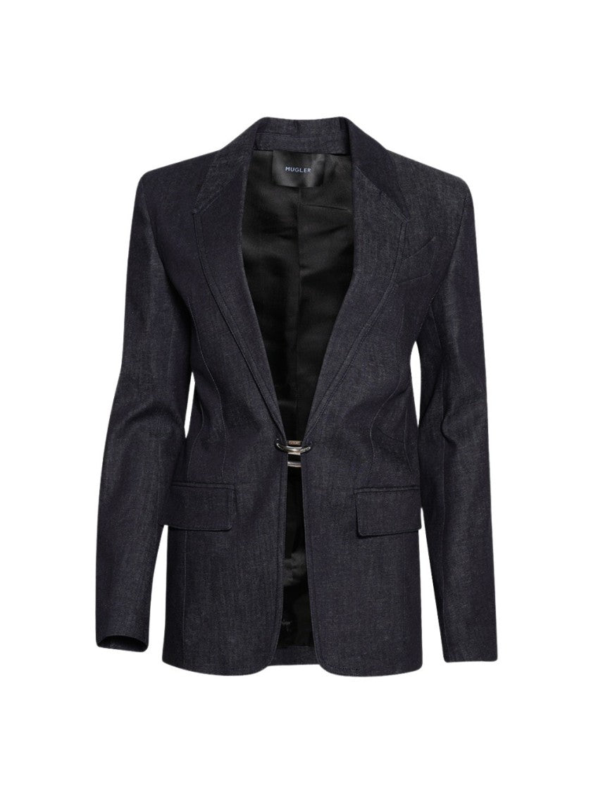 Mugler Pierced Tailored Jacket Raw Blue