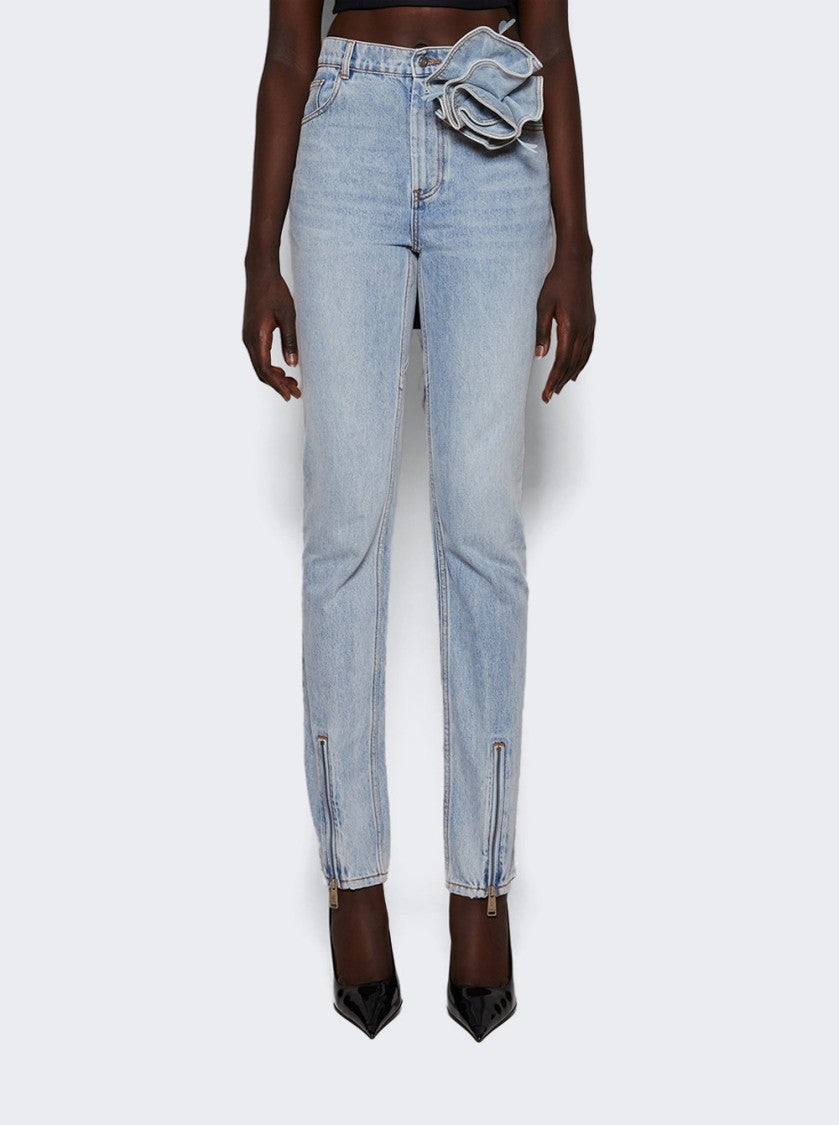 Area Flower Corsage Ankle Zip Jean Super Light Wash