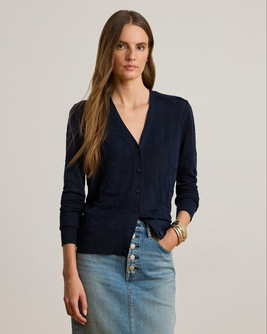 Lauren Ralph Lauren Navy Blue Denzel Rayon Cardigan Sweater