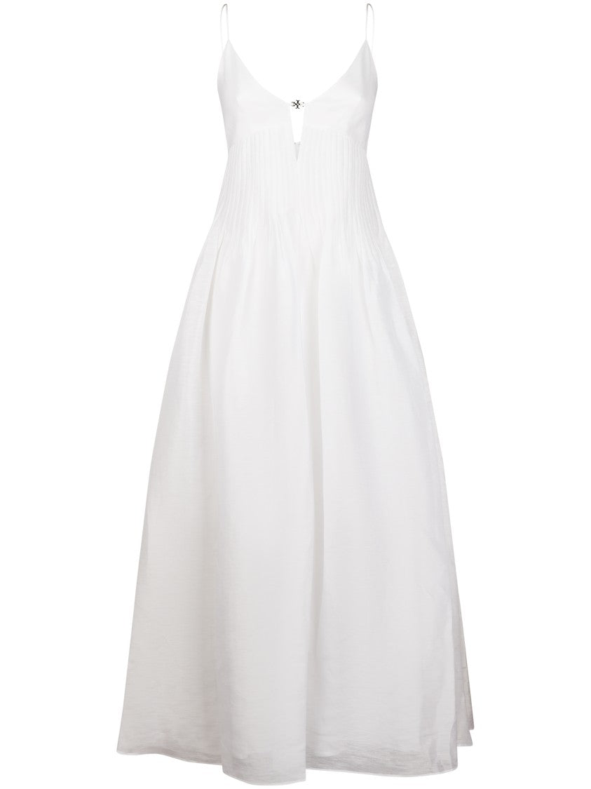 Tory Burch Pleated Bodice Waisted Linen Midi Dress