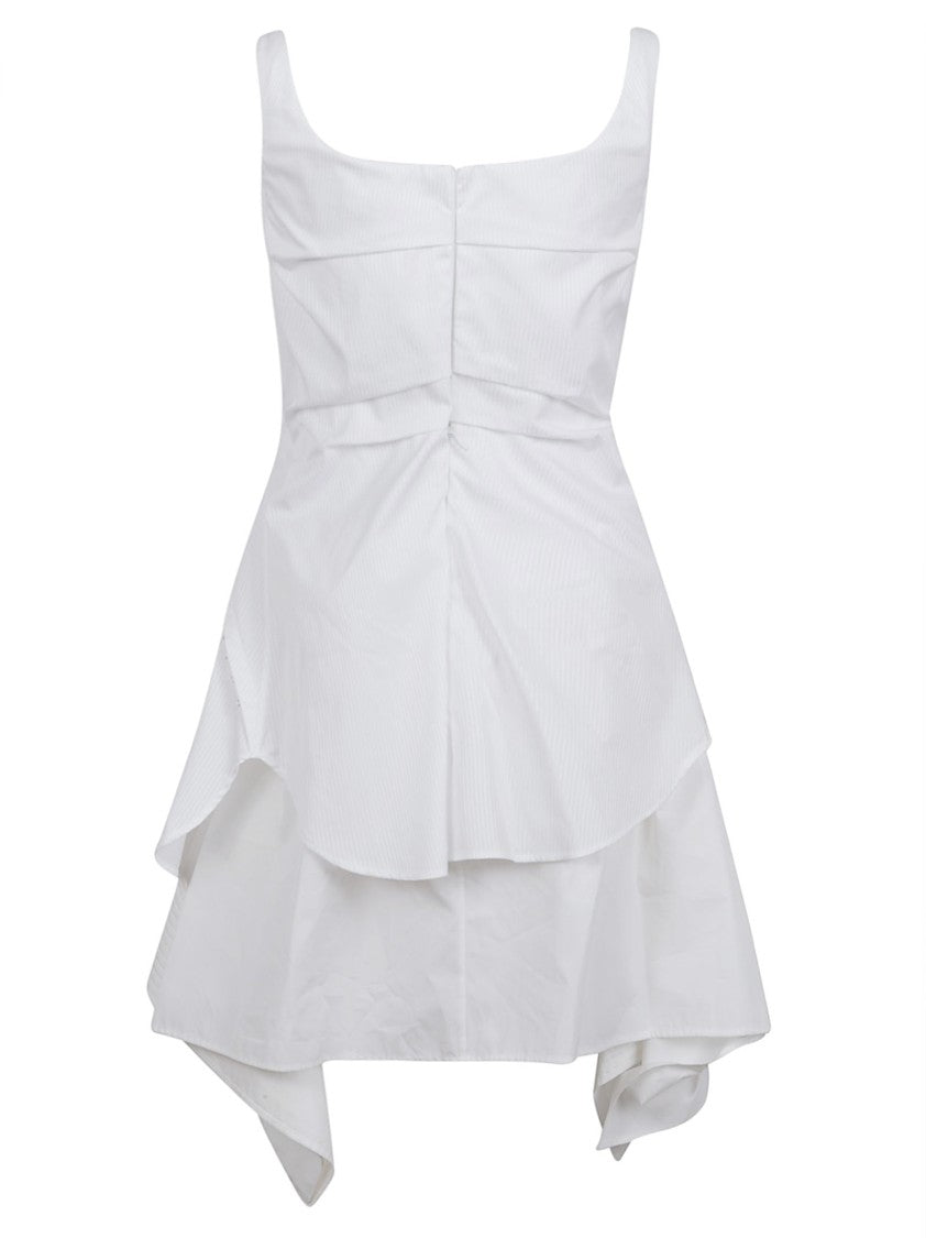 Alexander Mcqueen Asymmetrical Pleated Mini Dress In Striped Cotton Poplin
