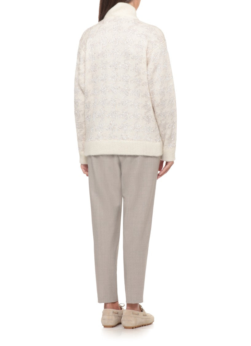 Panicale Ivory Alpaca-Blend Sequined Zip Jacket