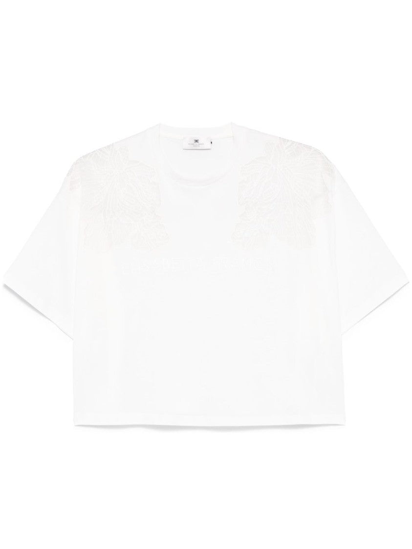 Elisabetta Franchi Cropped T-Shirt With Floral Embroidery