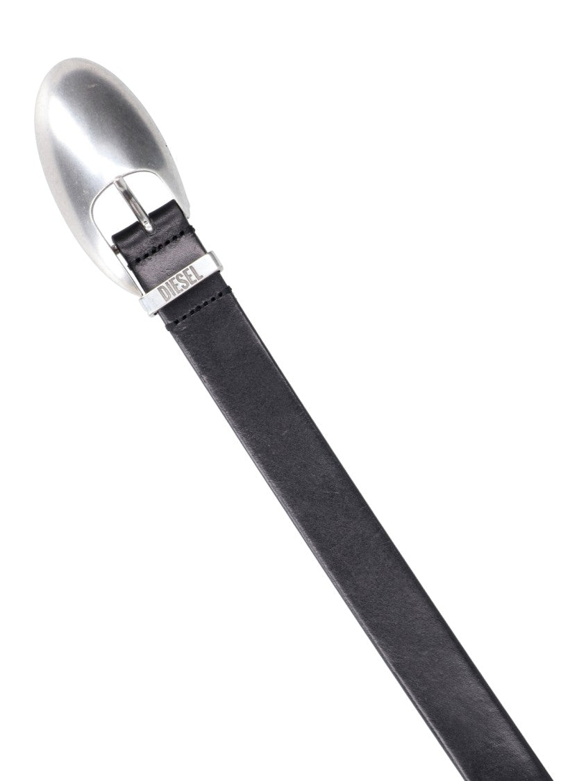 Diesel B-1Dr Leather Belt With Metal Logo Buckle