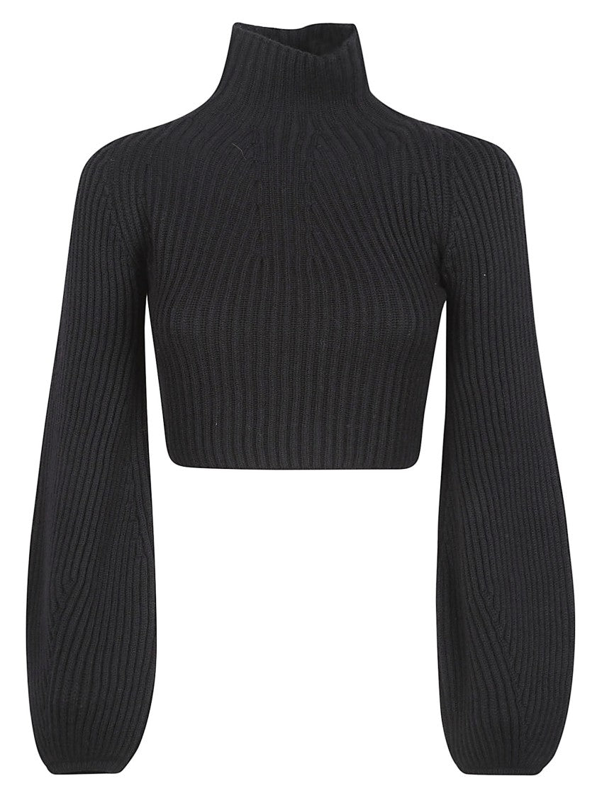 Max Mara Cropped Ribbed Sweater With Balloon Sleeves