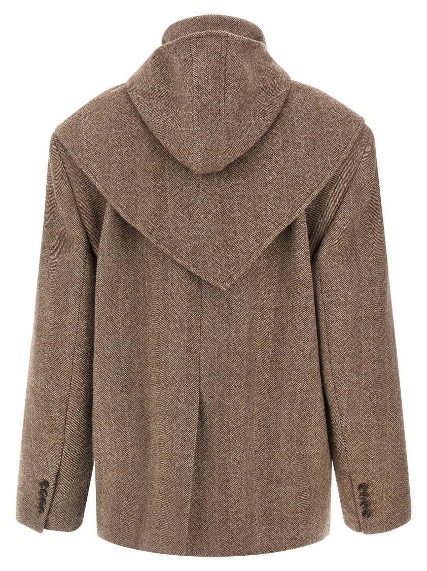 Magda Butrym Herringbone Wool Blazer With Removable Hood And Silk Lining