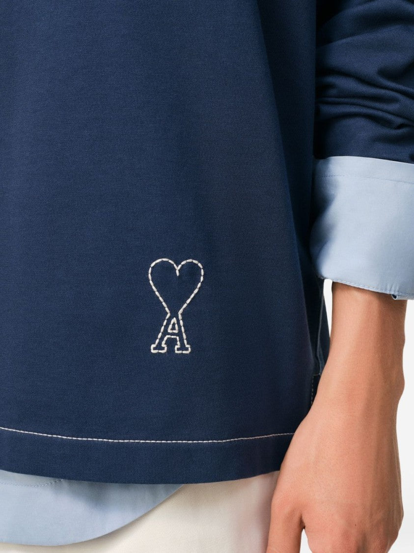 Ami Paris Ink Blue Long-Sleeve Polo Shirt