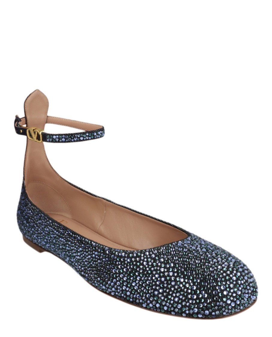 Valentino Tan-Go Crystal-Embellished Denim Ballet Flats