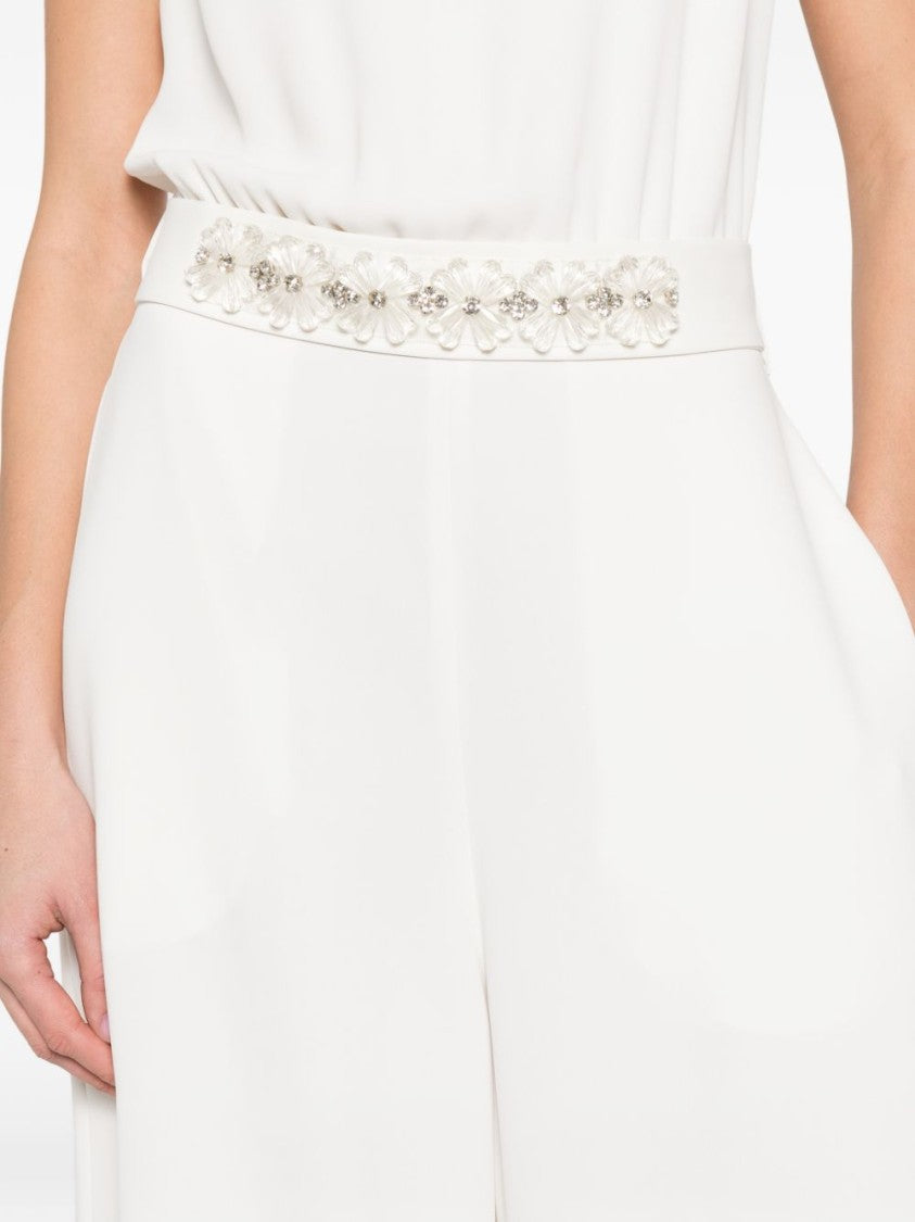 Parosh Sleeveless White Jumpsuit With Floral Embellishment
