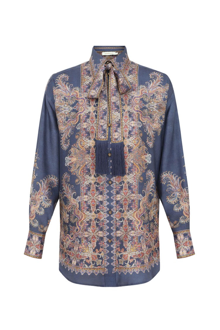 Zimmermann Paisley Print Beaded Button Silk Shirt