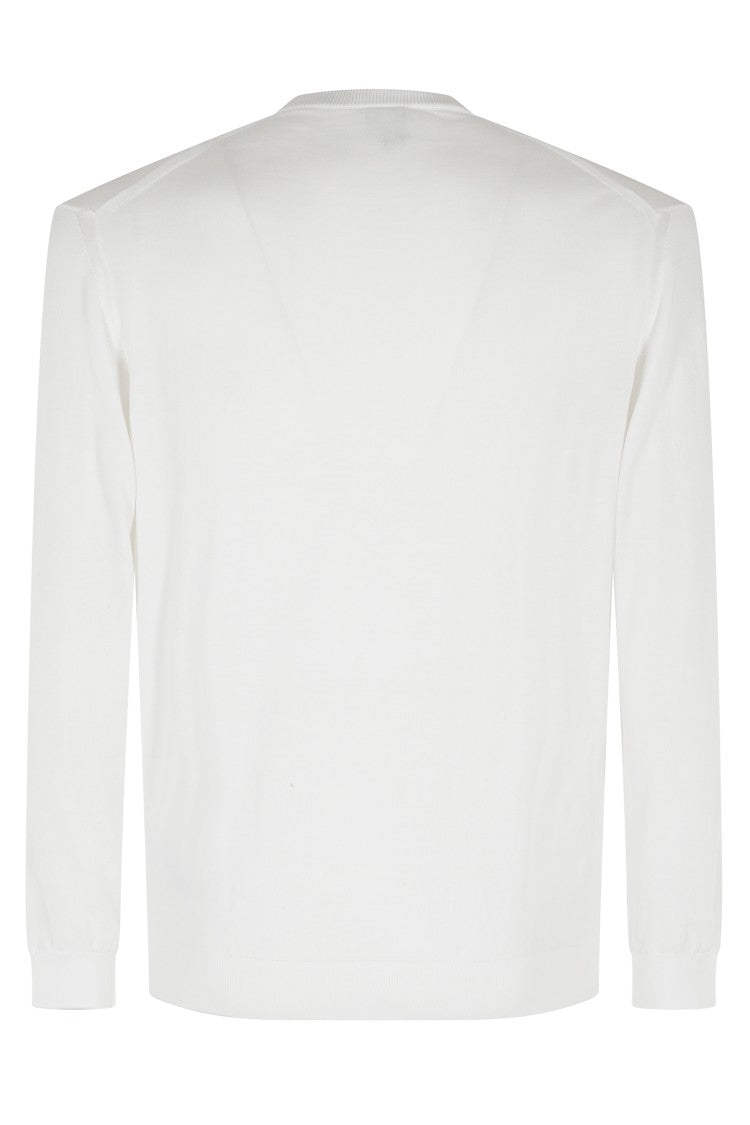 Eleventy White Beige Crewneck Long-Sleeve Cotton Sweater