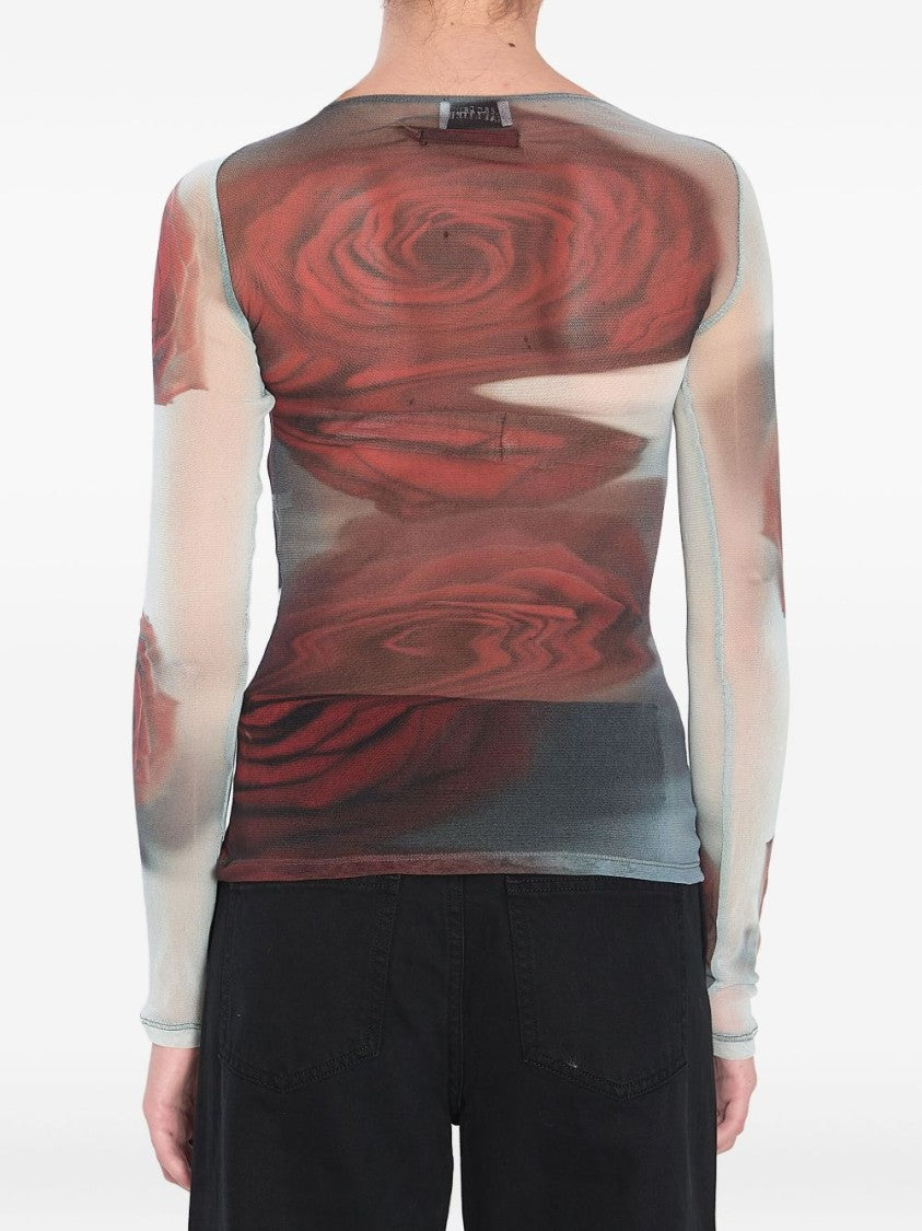 Jean Paul Gaultier Fitted Long-Sleeve Tulle Top