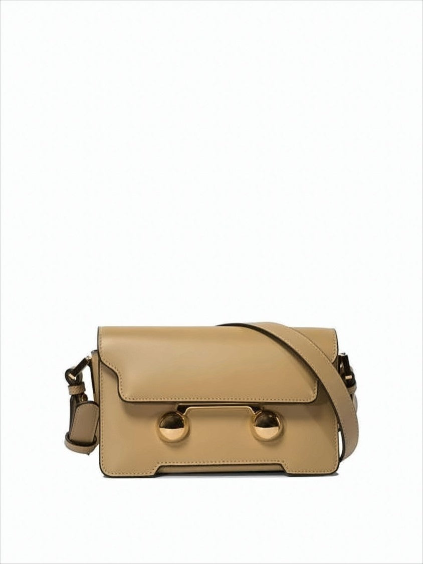 Marni Structured Beige Calf Leather Crossbody Bag With Gold Accents