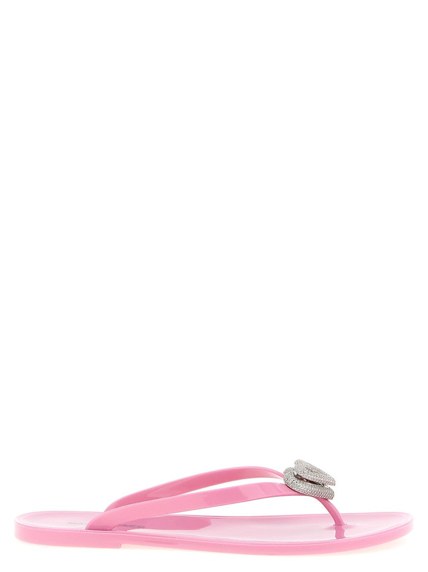 Mach & Mach Rubber Thong Sandals With Metal Double Heart Embellishment