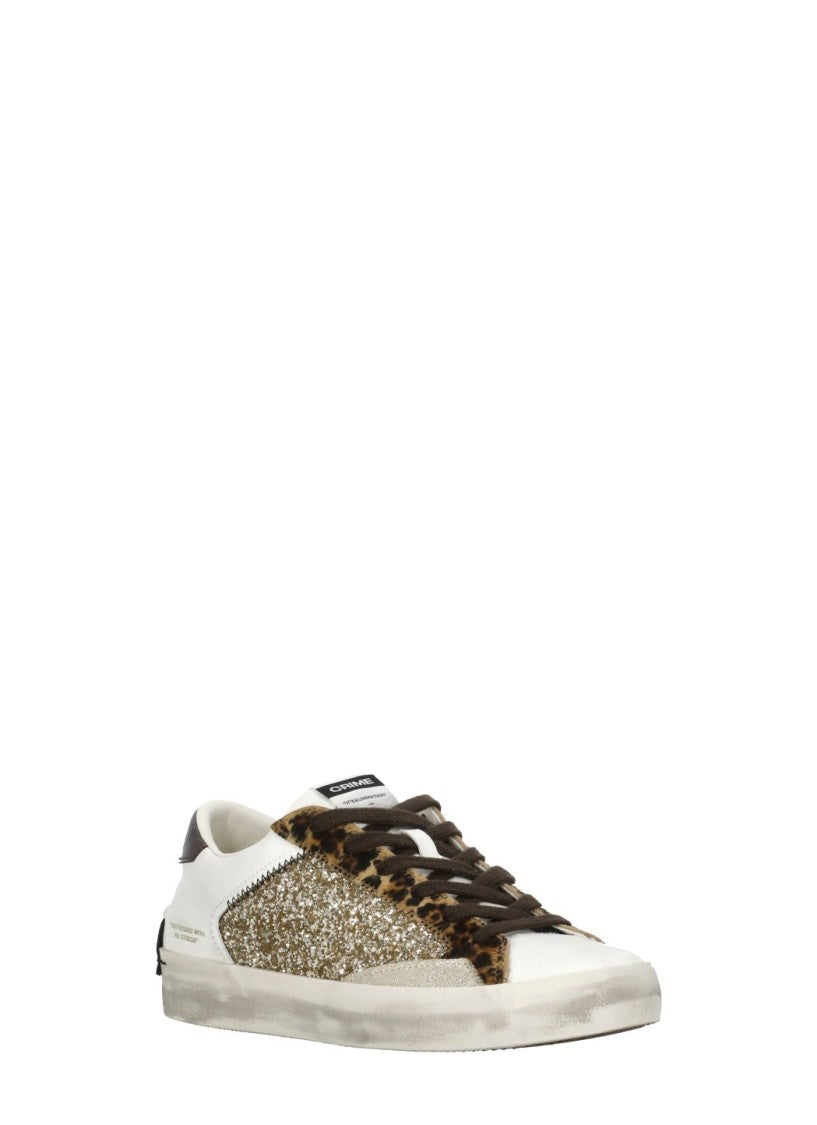 Crime London White Glitter Animal Print Leather Sneakers