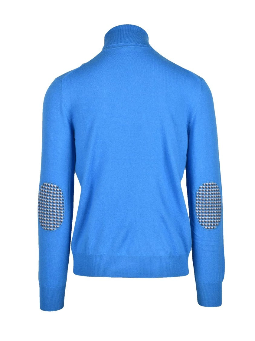 Kangra Cyclist Light Blue Sweater With Houndstooth Elbow Patches