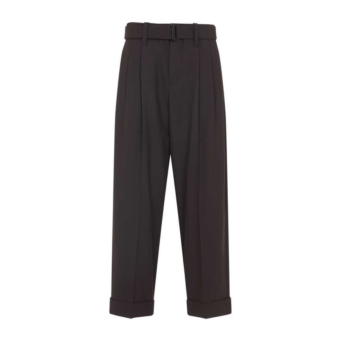 Brunello Cucinelli Brown Virgin Wool Cropped Pants With Tonal Belt