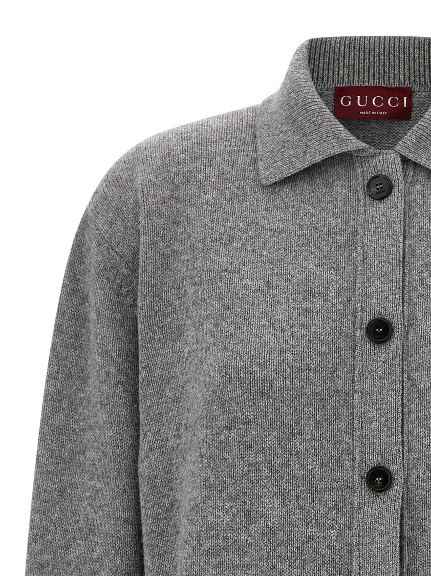 Gucci Polo-Style Cashmere Blend Cardigan With Intarsia Detailing