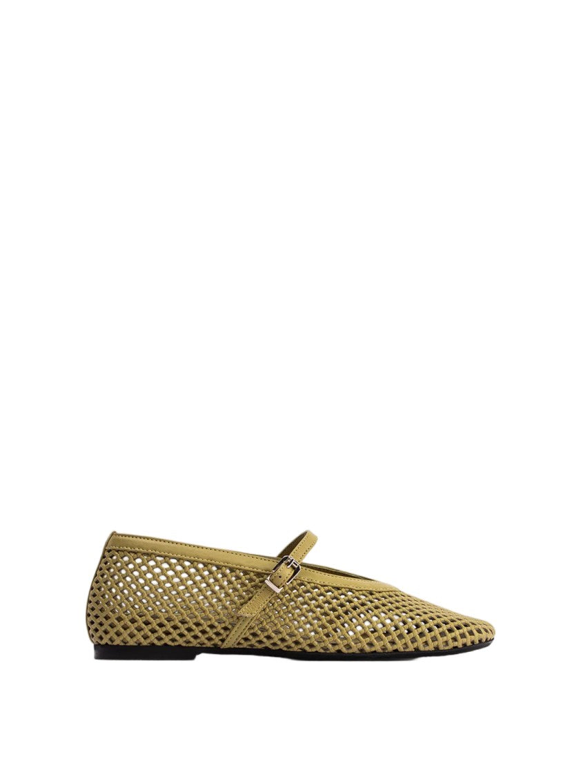 Poeve Perforated Nappa Leather Buckle Strap Ballerina Flats