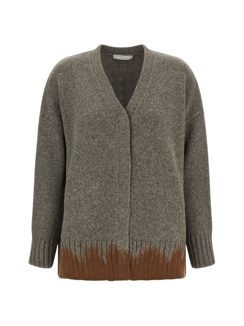 Tela Relaxed Fit Deep V-Neck Cardigan With Dip-Dye Finish