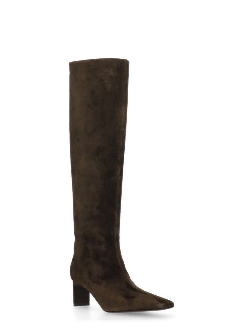 Khaite Knee-High Brown Suede Leather Boots