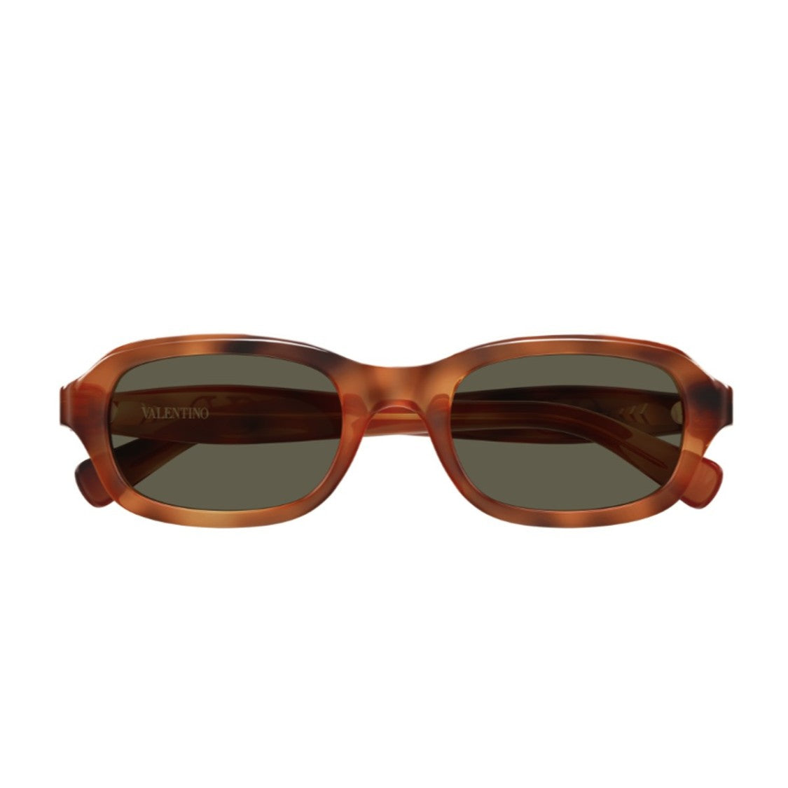 Valentino Havana Linea V Logo Recycled Acetate Rectangular Sunglasses