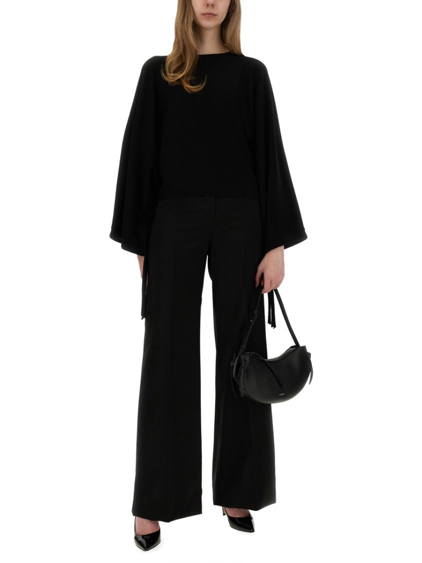 Max Mara Loose-Fit Black Virgin Wool Top With Flowing Sleeves