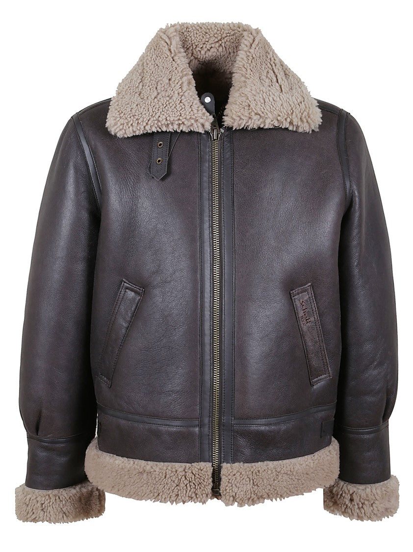 Schott Cordovan Sheepskin Jacket With Embroidered Logo And Adjustable Straps