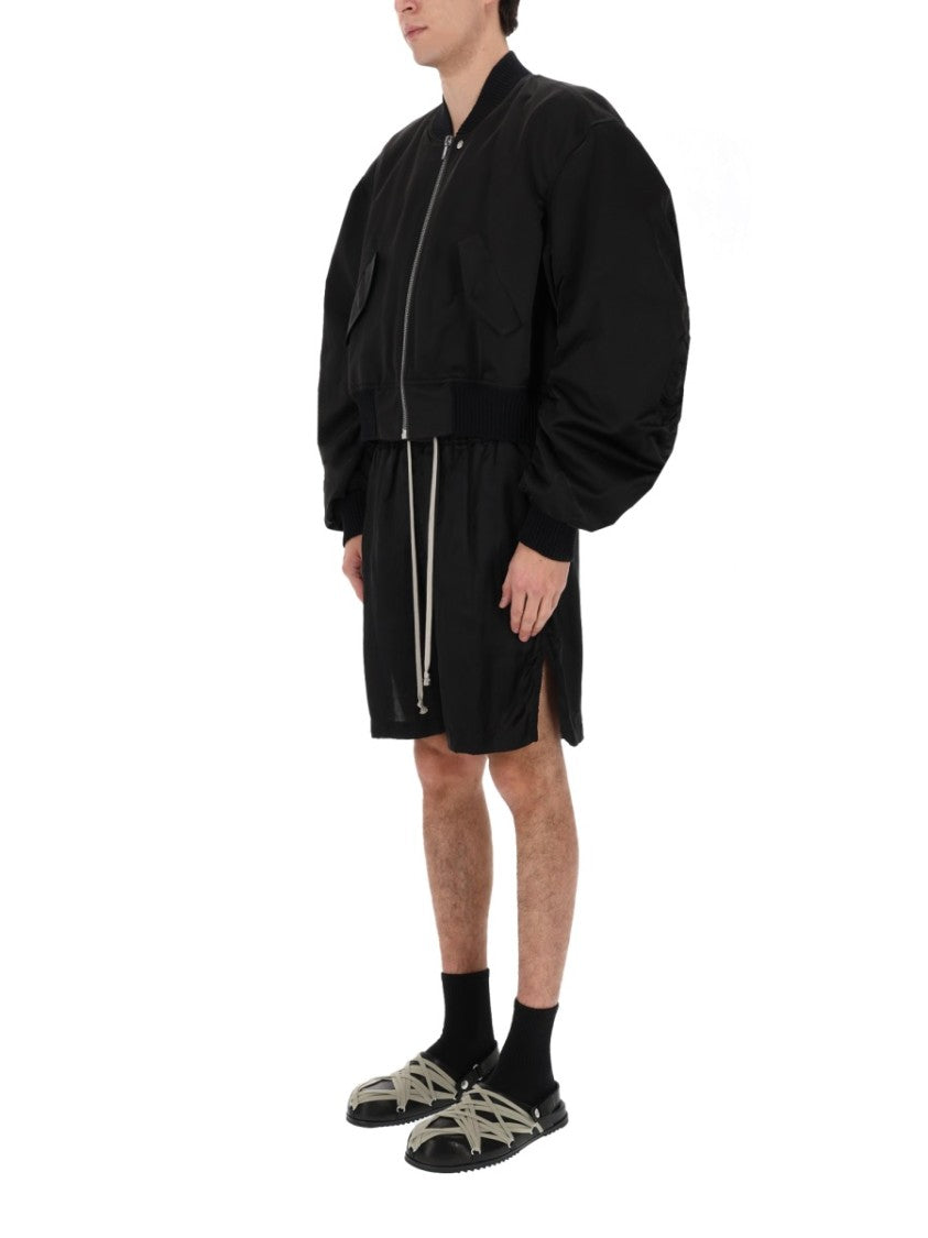 Rick Owens Neutrals Bucket Flight Voluminous Ruched Bomber Jacket