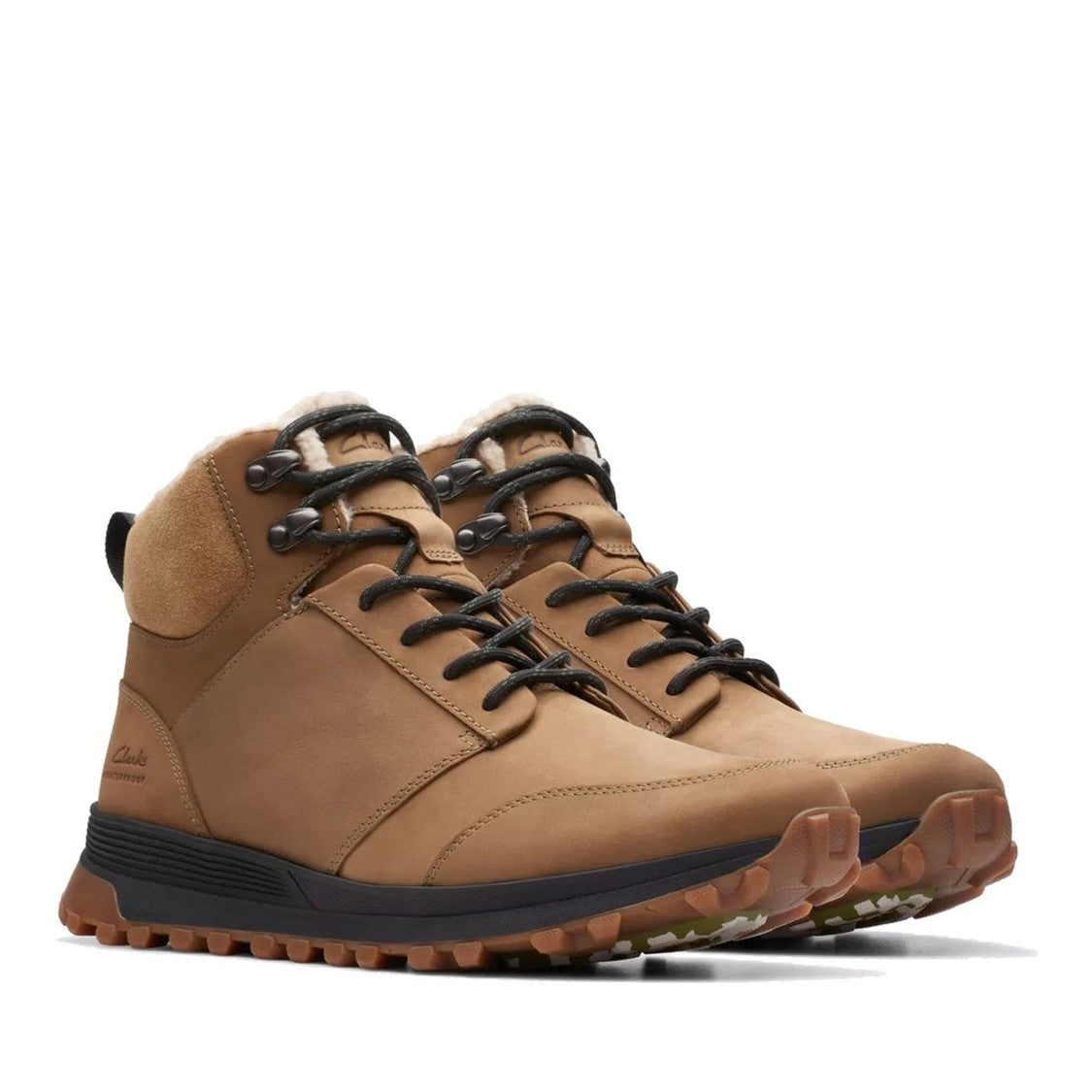 Clarks Trek Up Brown Nubuck Suede Collar Wedge Boots