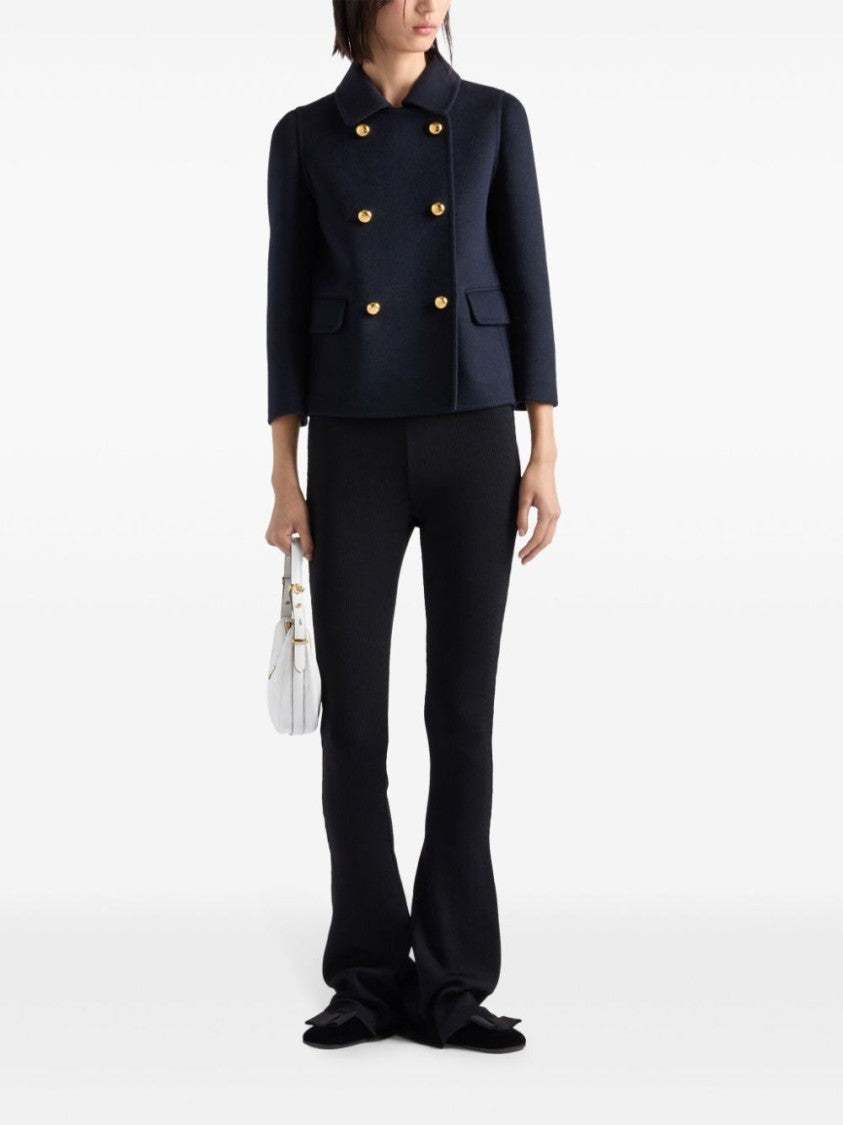 Prada Double-Breasted Black Jacket With Gold Buttons And Tailored Fit